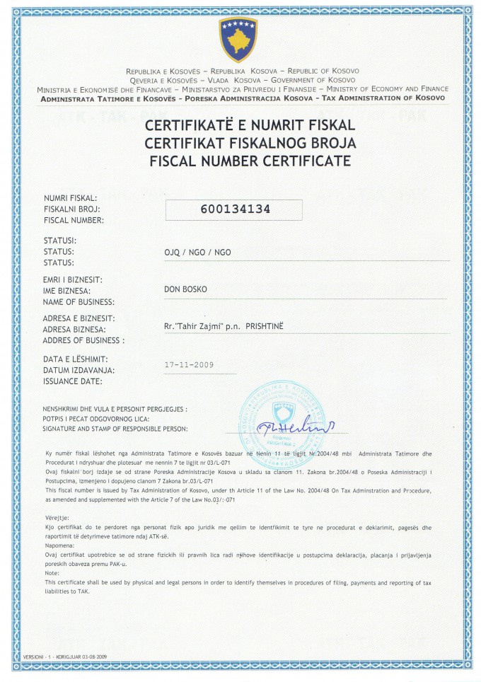 Certifikata e numrit fiskal